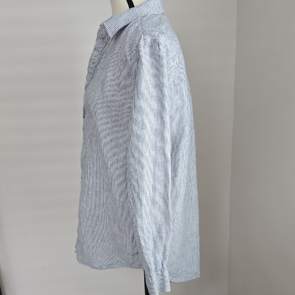 Quince Women's Light Blue Striped Linen Button Down Shirt Med - Picture 3 of 6